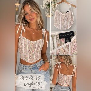 Blue Blush Floral Mesh Corset Top Size Large Lace Bustier